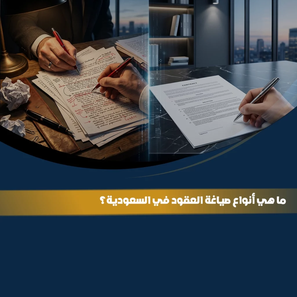 صورة توضح مراجعة وصياغة عقد قانوني قبل التوقيع النهائي، في مشهد يعبر عن أنواع العقود في السعودية.